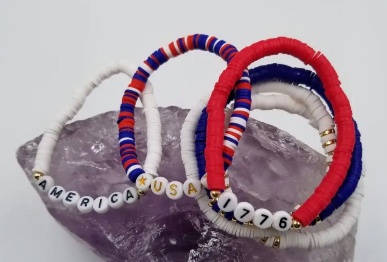 Patriotic Clay Bead Stack Bracelet