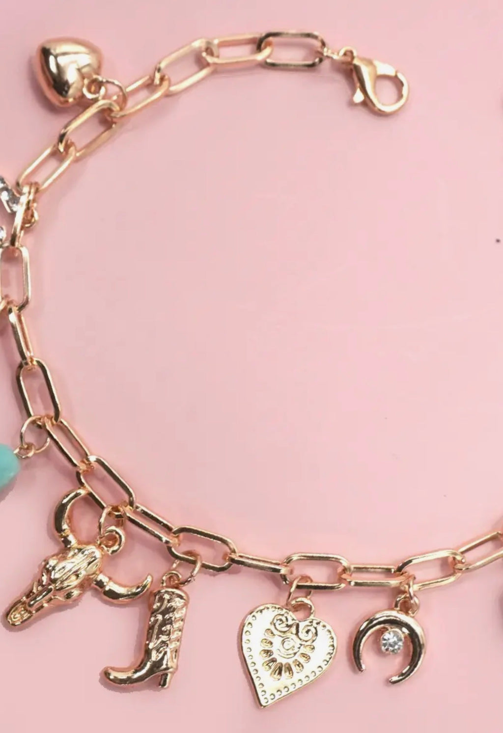 *Western Boot And Bullhead Charm Bracelet