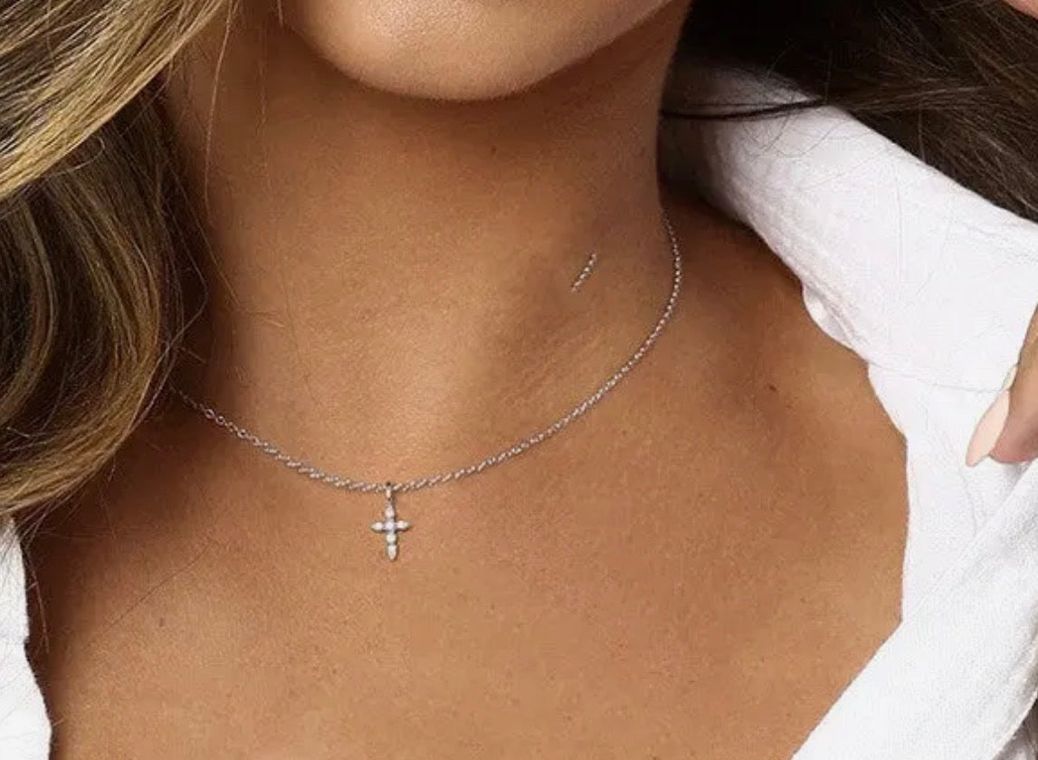 Dainty Cross Charm Pendant necklace (Sterling silver)