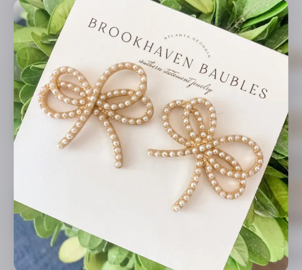 Dainty Pearl Bow Earrings