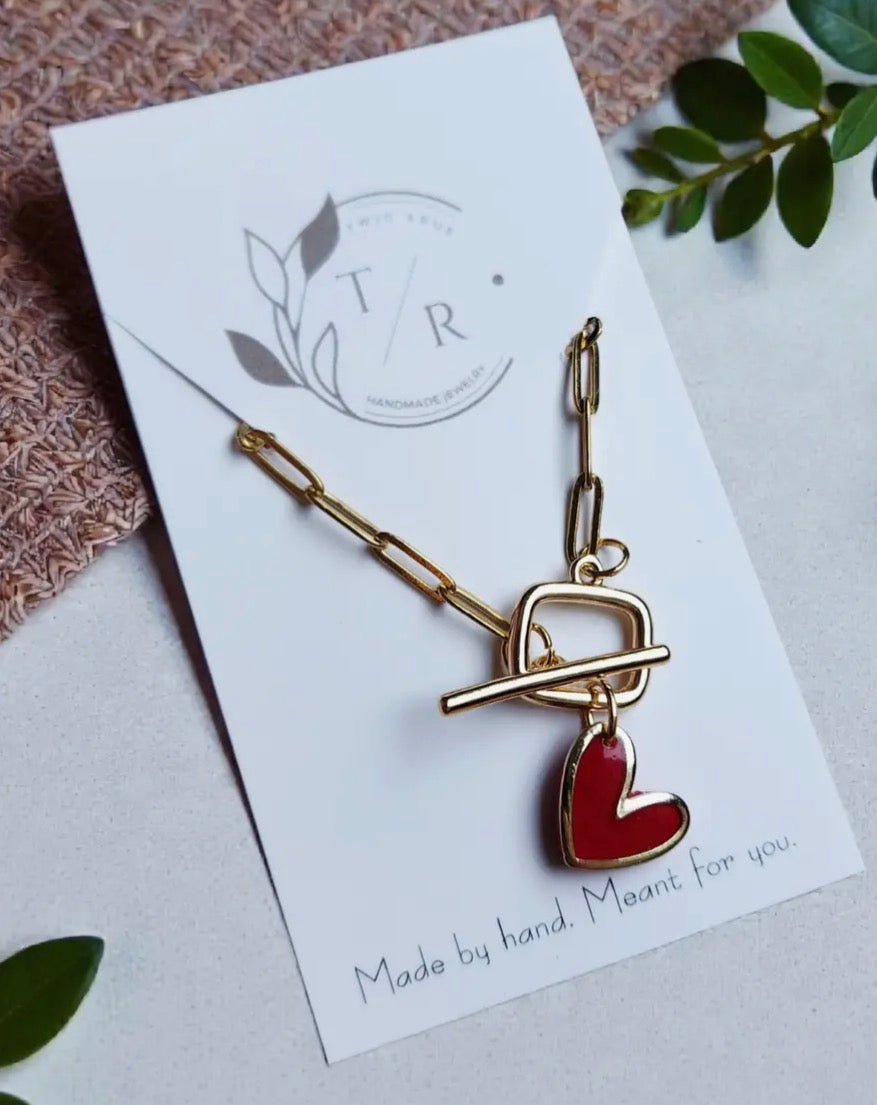 Paperclip Chain Necklace with Heart Charm