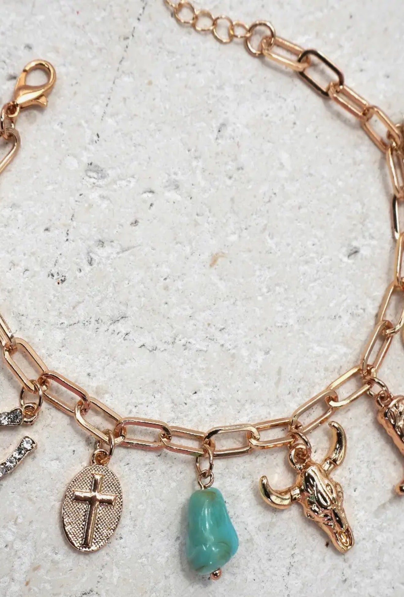 *Western Boot And Bullhead Charm Bracelet