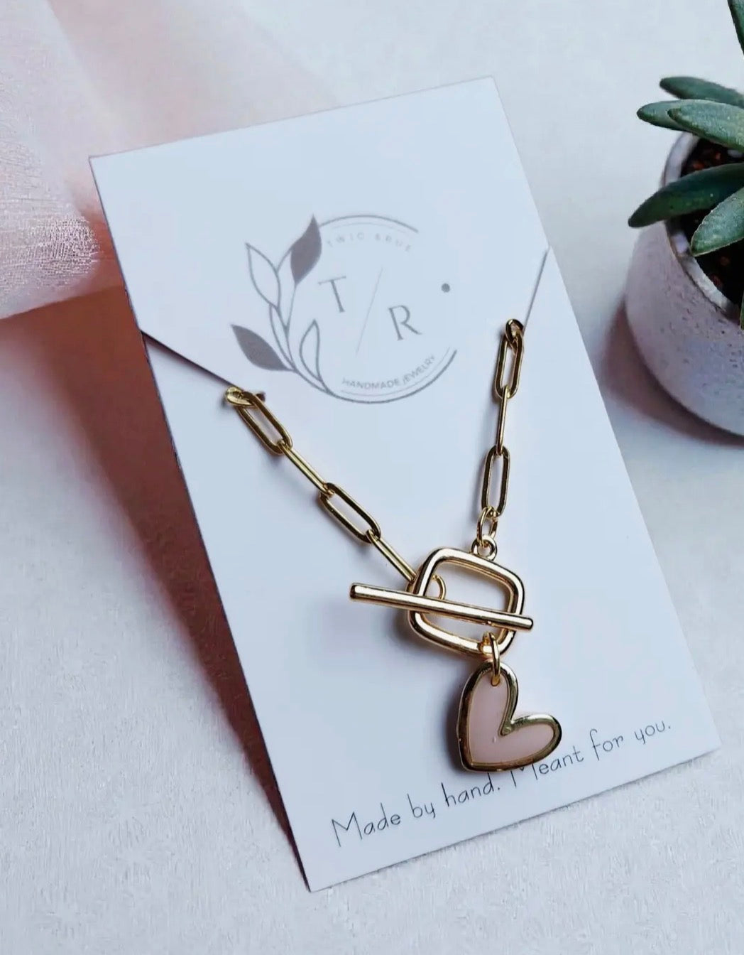 Paperclip Chain Necklace with Heart Charm
