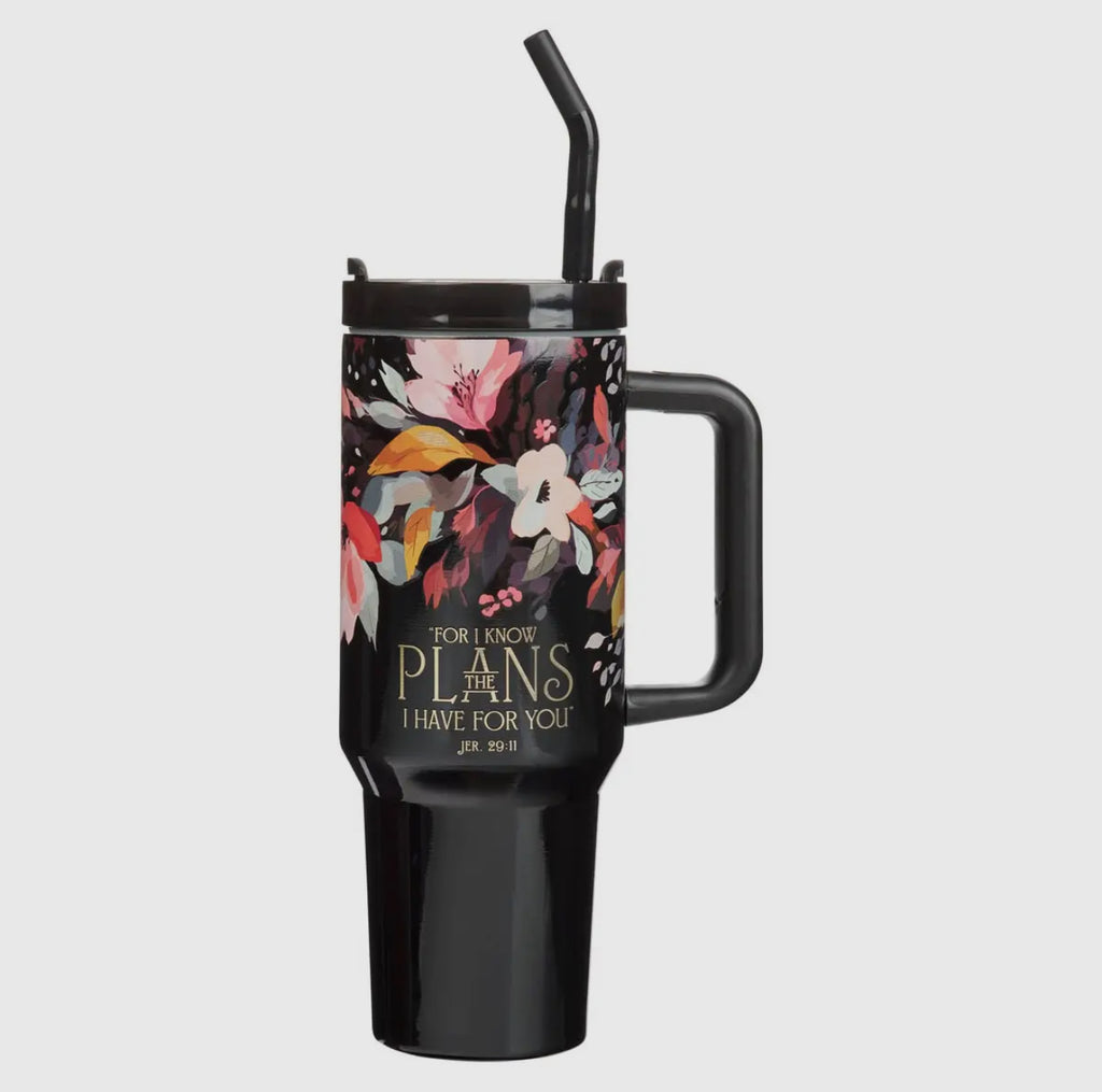 Black Tumbler W/ Straw "For I Know The Plans I Have For You"