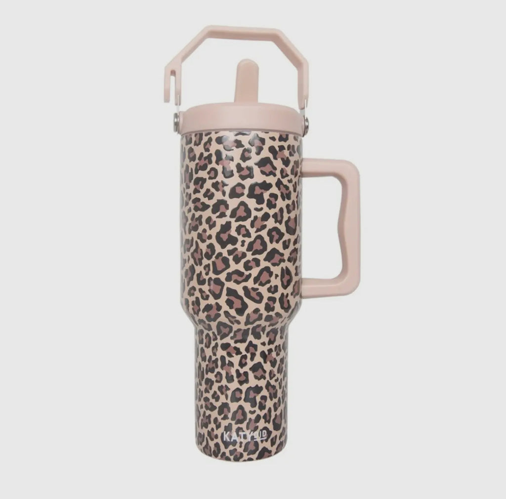 Brown Leopard Metal Tumbler W/ Lid Handle
